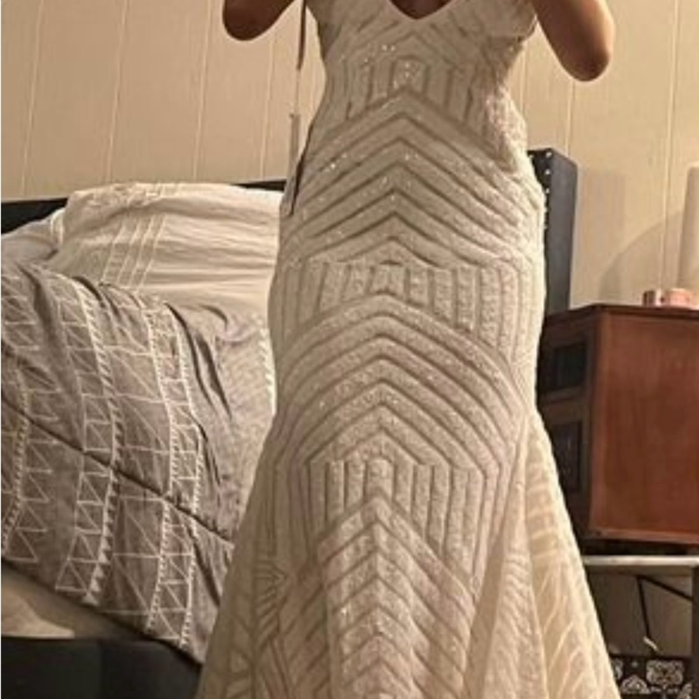 JOVANI 59762 Sequin Embellished Mermaid Prom Gown V Neckline Front and Back - Picture 1 of 4